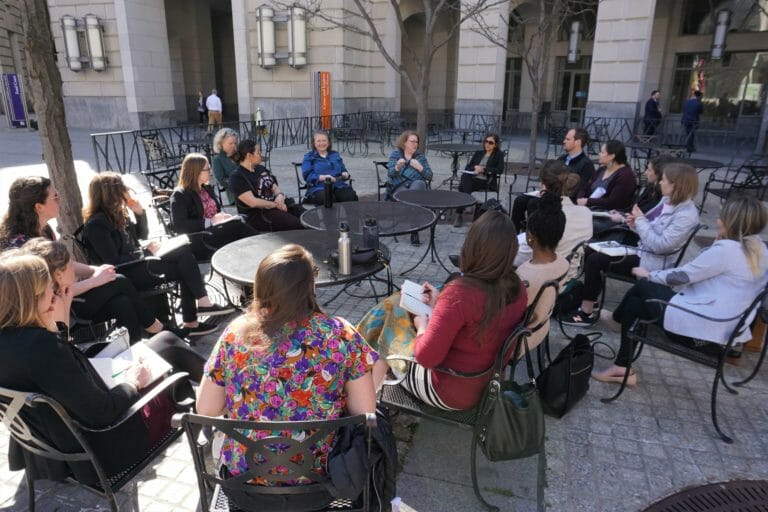 ASU Food Policy and Sustainability Leadership cohort gathered in the courtyard of the US Environmental Protection Agency Headquarters to hear from Shannon Kenny, Senior Advisor on Food Loss and Food Waste at the EPA