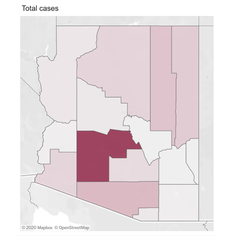 Map of Arizona showing visualization of covid cases