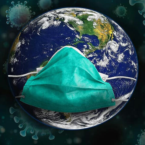 The earth wearing a covid mask