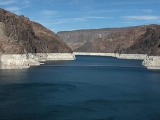 Low water levels in Lake Mead behind Hoover Dam.