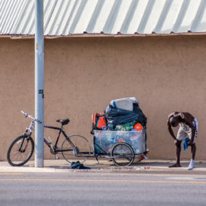Bicyclee street vendor during heat in Phoenix