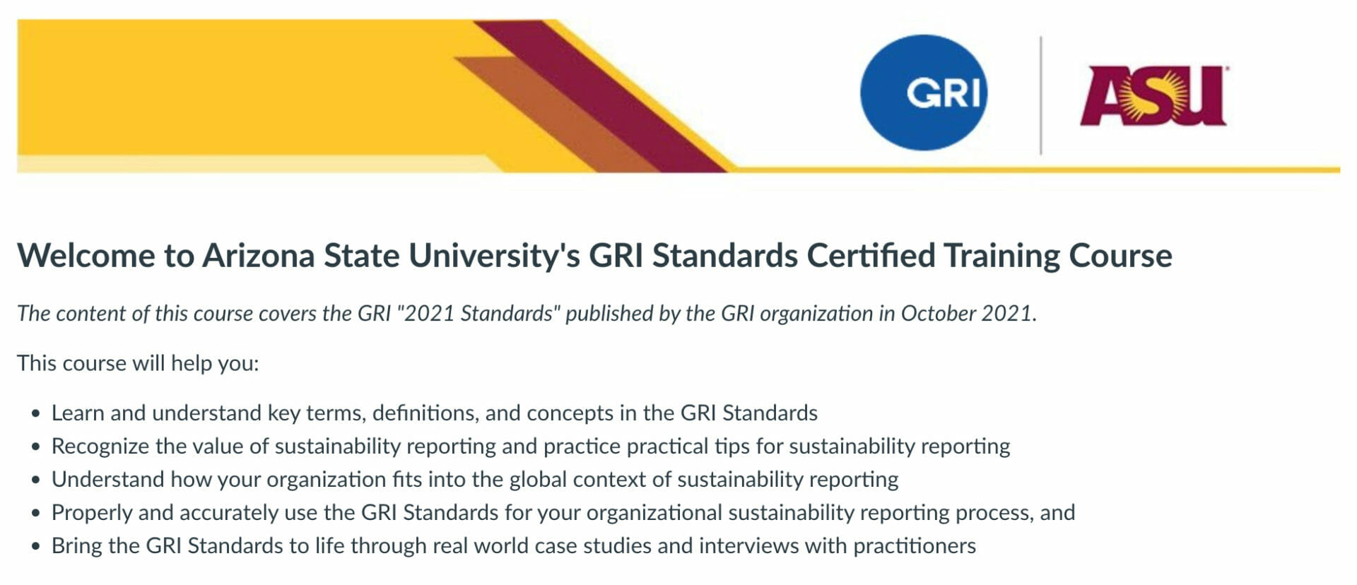 GRI Standards Training Course